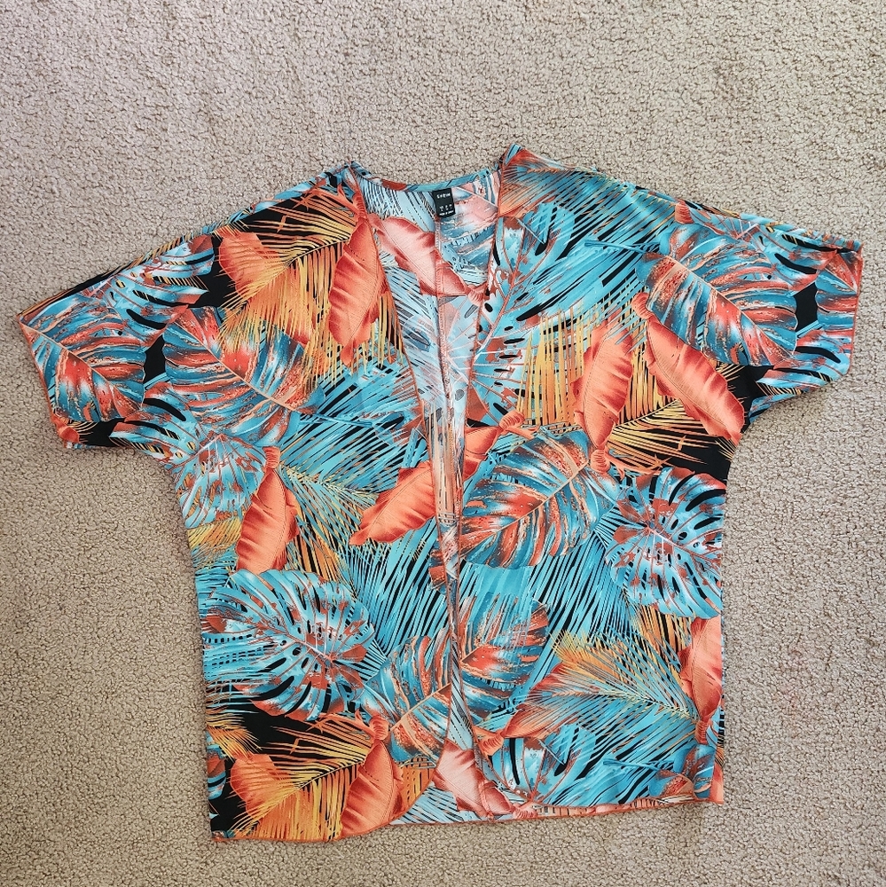 SHEIN Vibrant Leaf Print Kimono